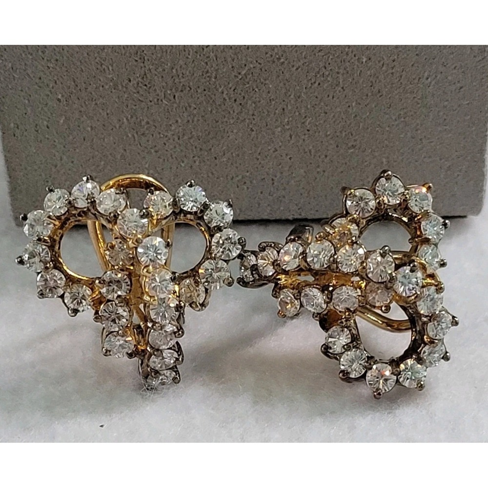 925 Vermeil Rhinestone Statement Earrings 12.2g Openwork Swirl 1980s Glam